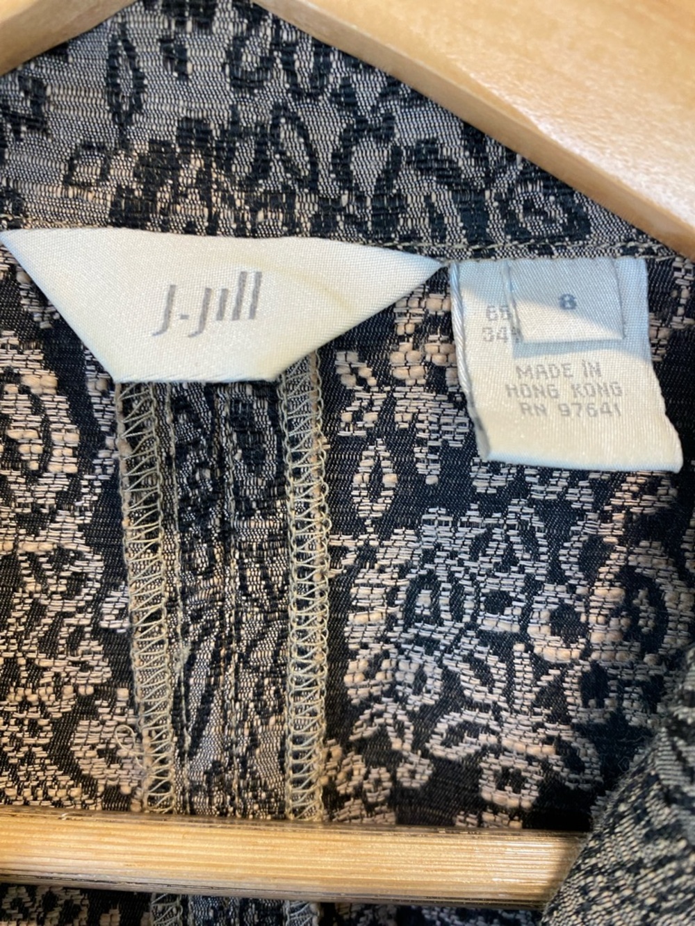 J. Jill Black and Cream Jacquard Button-Front Jacket - Picture 2 of 7